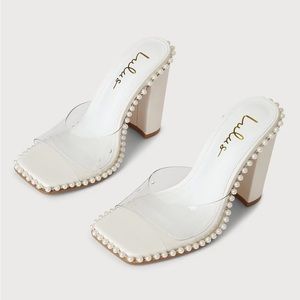 Lulu’s Power Pearl White Studded Vinyl High Heel Sandals